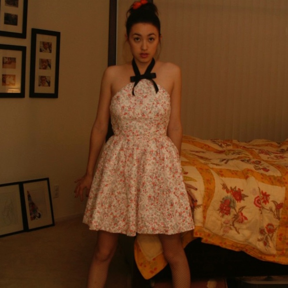 Rodarte x Target Cream Floral Ditsy Halter Mini Dress Size 1 XS Fit Flare